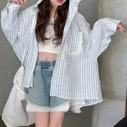 手作り紙模様の葉のデザインの日焼け止めシャツ、女の子用フード付き-yc423-ファッショナブルな製図テンプレート生地