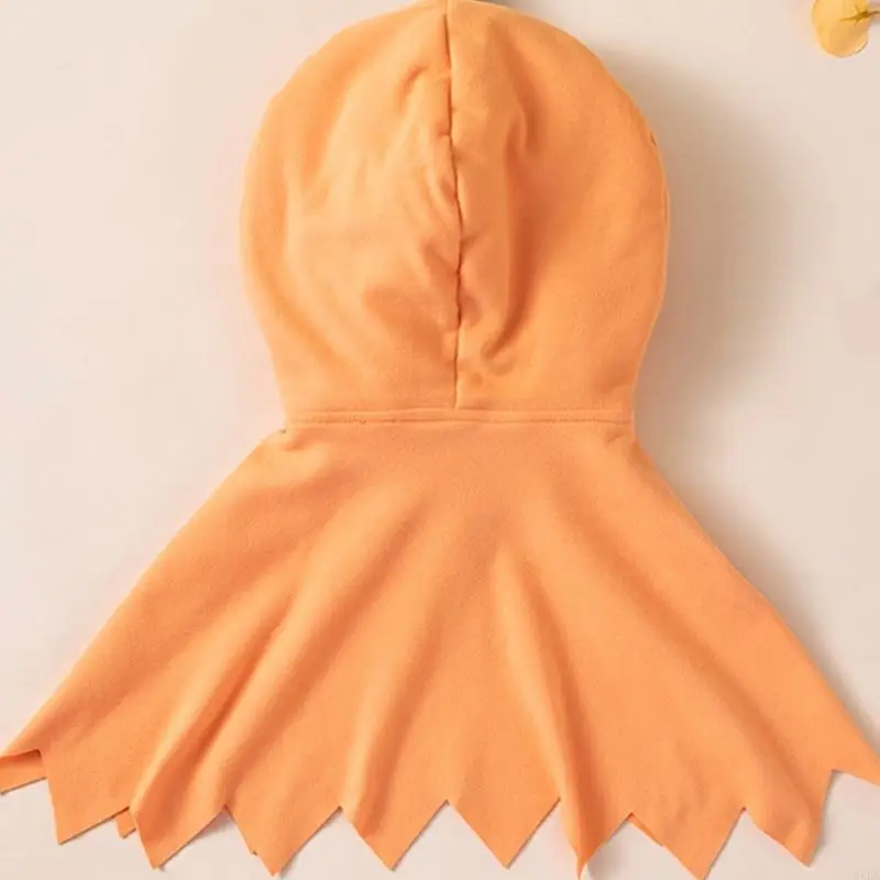 Pumpkin Costume Cloak Capelet with Face Design and Coordinated Stem Accent 6XDA