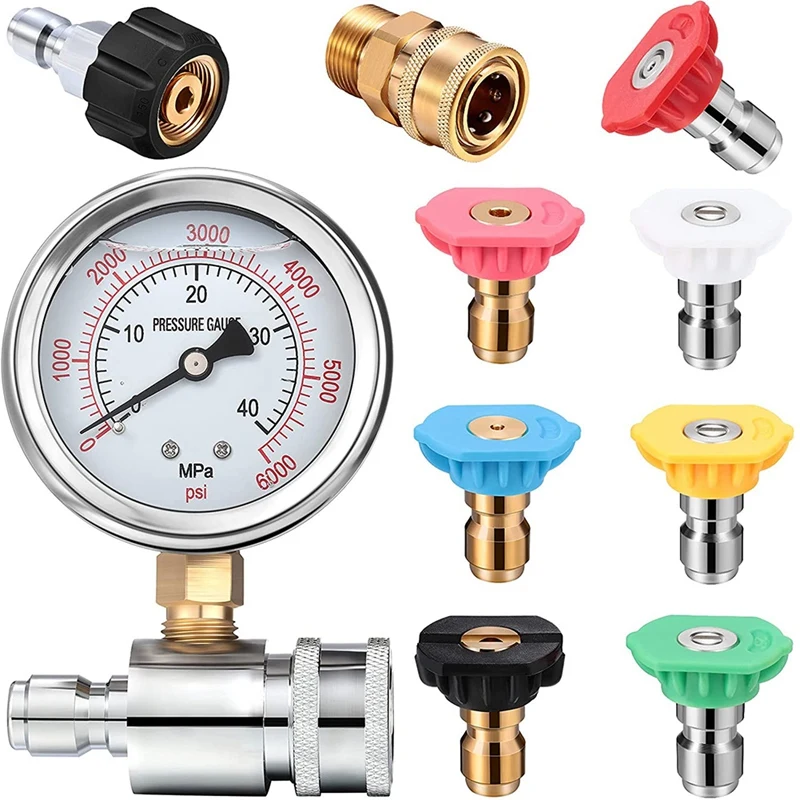 

Pressure Washer Adapter Pressure Washer Gauge Kit With 6000Psi 3/8 Inch Pressure Washer Gauge, Quick Hose Connect Kit