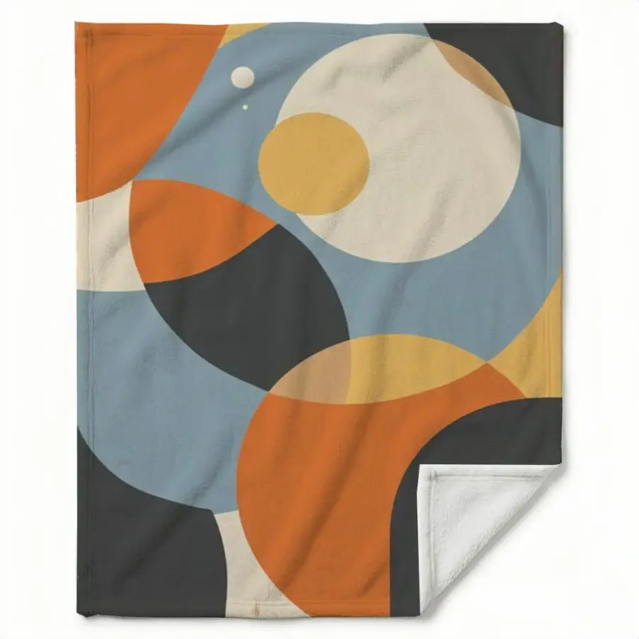 Mid-Century Modern Abstract Throw Blanket - Soft Flannel with Warm Orange & Blue Geometric Shapes, Cozy Decor for Couch, Bed & Office, Machine Washable Gift for Family Weighted Blanket 280GS - view 6