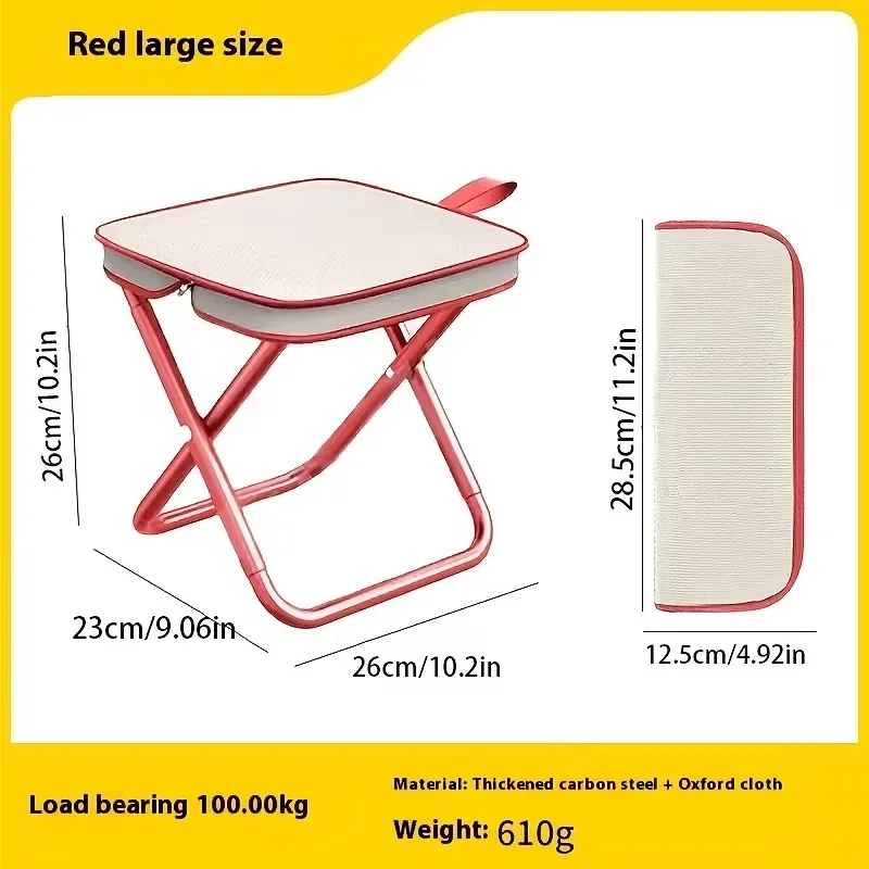 مقعد محمول قابل للطي مع مقبض، مقعد صيد للتخييم في الهواء الطلق، مقعد بسحاب للخارج #5