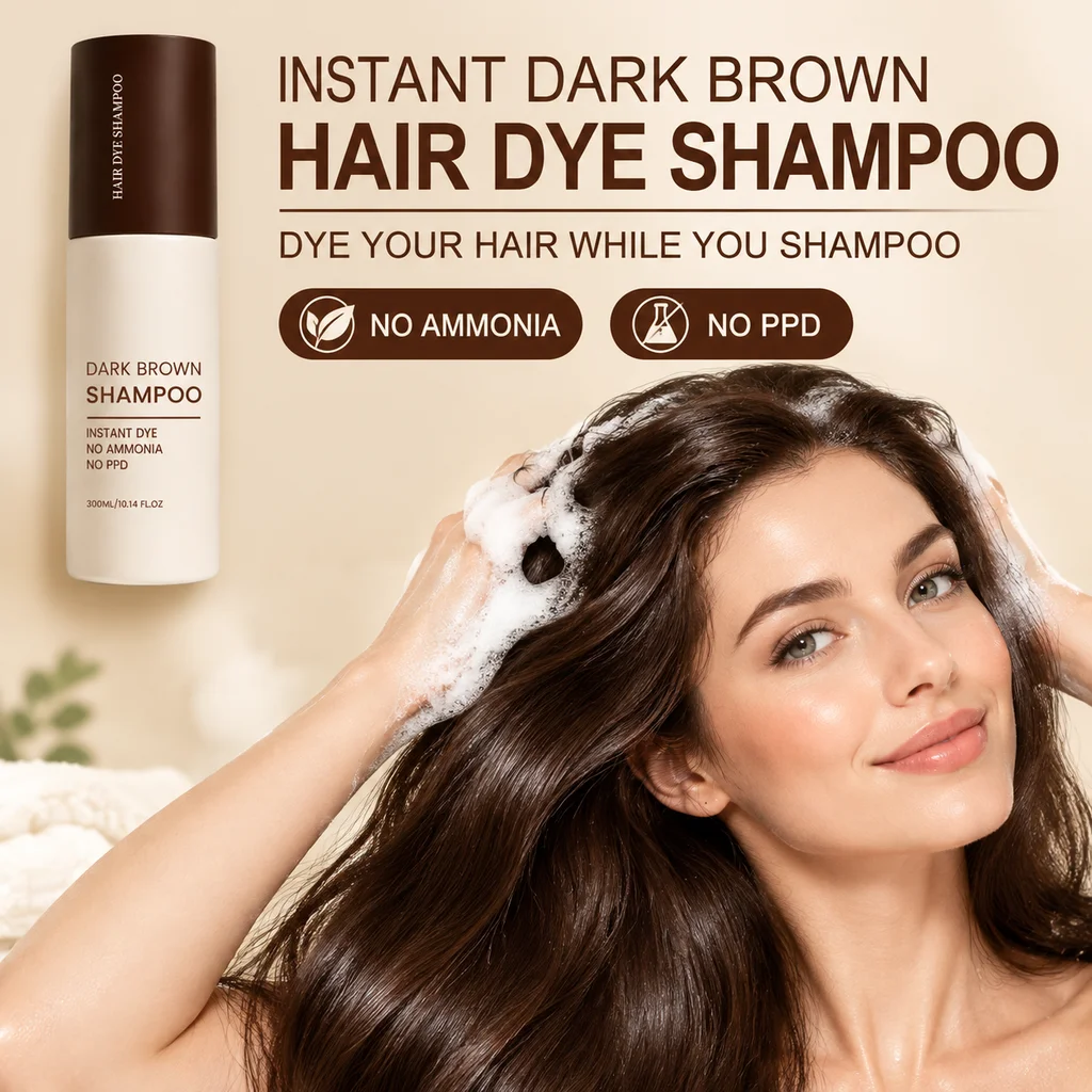 Dark Brown Hair Color Shampoo Ginseng Herbal Hair Care For Gray Coverage Semi Permanent Color Depositing Shampoo For Women Men