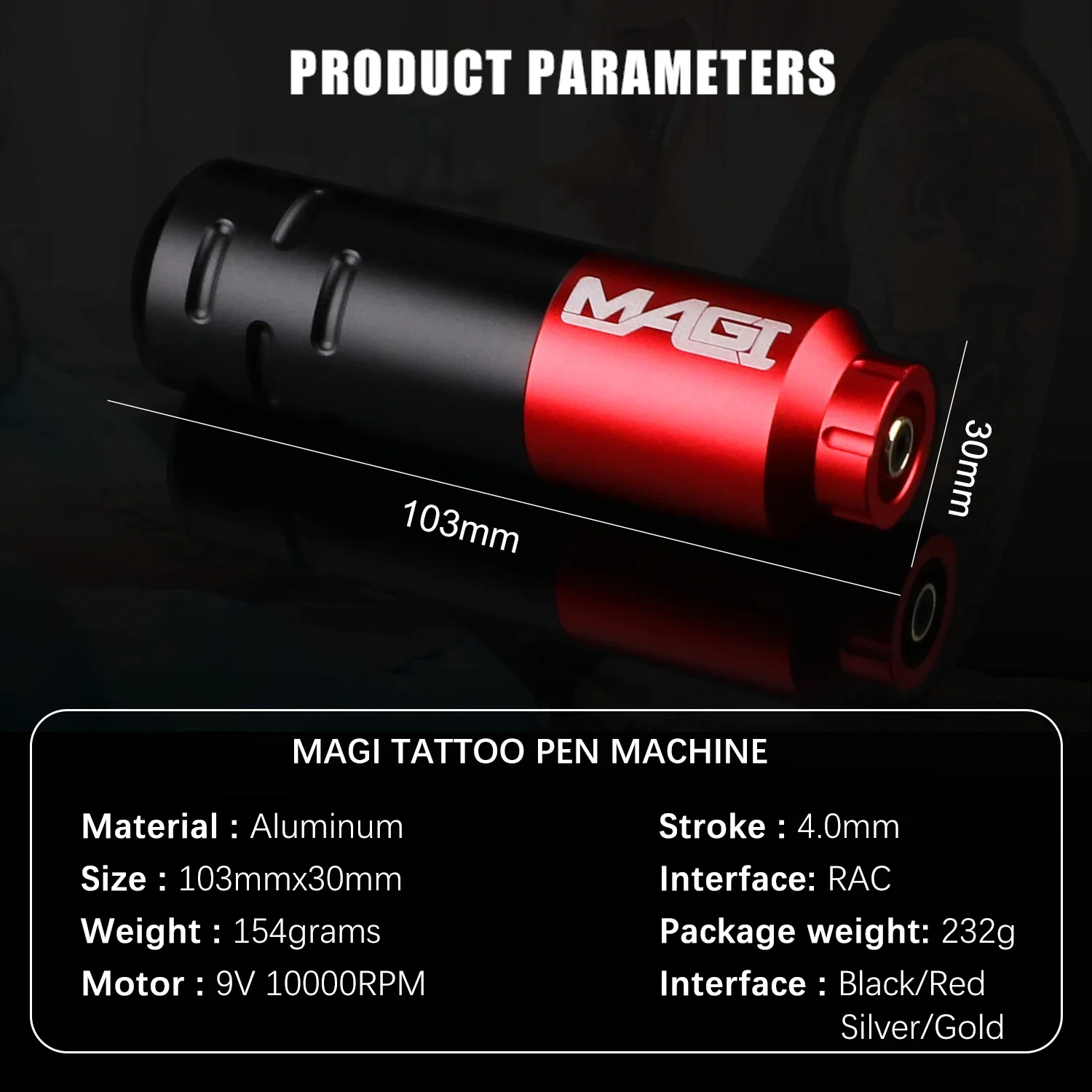 Caneta de tatuagem rotativa MAGI RCA Jack Máquina de tatuagem Motor de alta velocidade Cartucho de forro de maquiagem permanente Acessórios para arma de tatuagem 4,0 mm