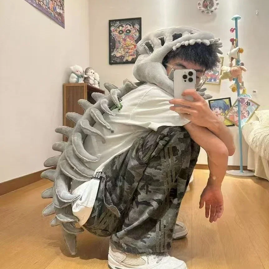 ตุ๊กตาไดโนเสาร์โครงกระดูกแบบสวมศีรษะ ของเล่นตุ๊กตาไดโนเสาร์แบบสวมศีรษะ หมวกตุ๊กตากระดูกไดโนเสาร์ ของตกแต่งถ่ายภาพ หมวกแฟนซีสำหรับงานปาร์ตี้ คอสเพลย์ ฮาโลวีน