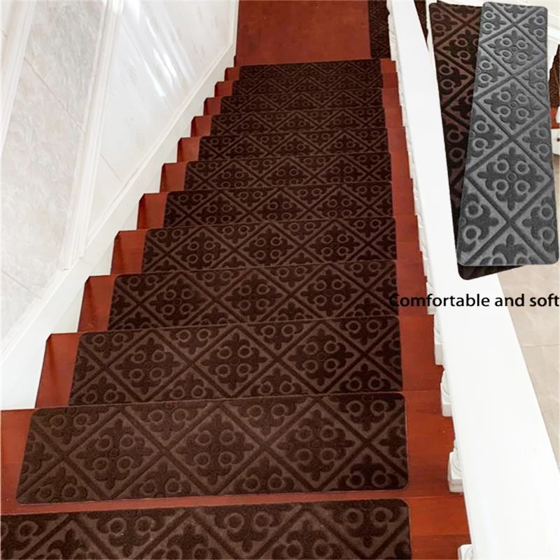 10/14Pcs 76x20cm Non-slip Mat Stair Stepping Mat Pattern Home Indoor Self Adhesive Step Carpets Safety Rugs Stair Protector Mat