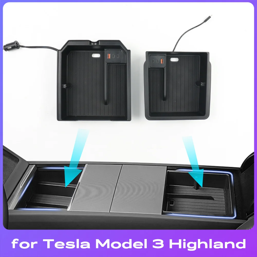 for Tesla Model 3 Highland 2024 Console Armrest Storage Organizer Interior Storage Box Accessorie USB Type-C Expansion dock