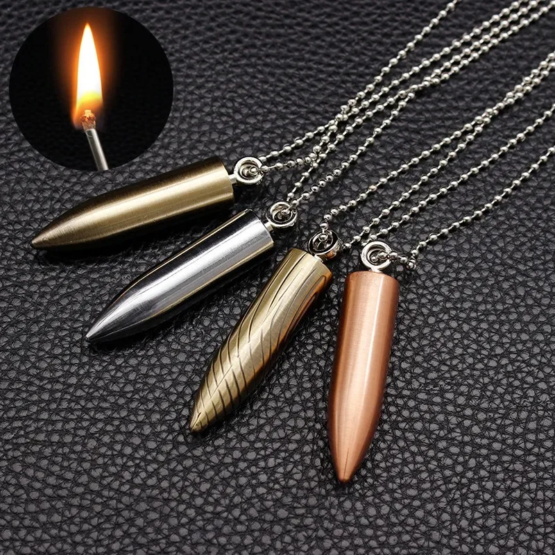 

Creative Bullet Necklace Kerosene Lighter Metal Outdoor Waterproof and Windproof Portable Cigarette Lighters&Smoking Accessories