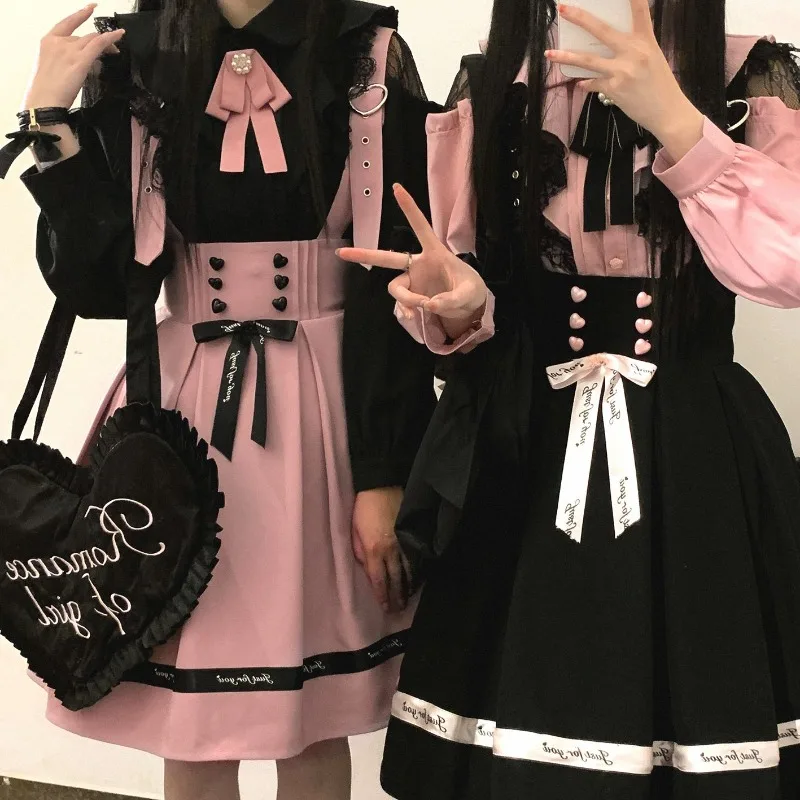 الصيف Kawaii Y2k لوليتا قميص اليابانية Harajuku الحلو الدانتيل الكشكشة القوس كم طويل البلوزات النساء لوليتا الملابس الجمالية القمم #1