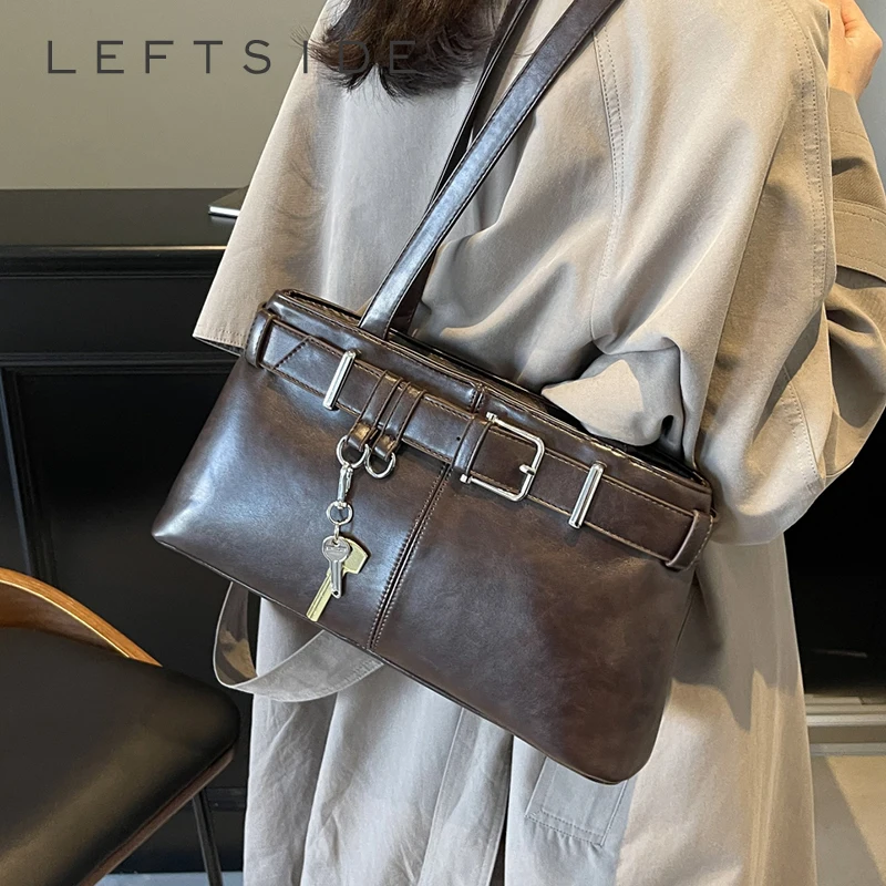 

LEFTSIDE Small PU Leather Square Underarm Bags for Women 2025 New Trend Retro Shoulder Bag Ladies Retro Handbags and Purses