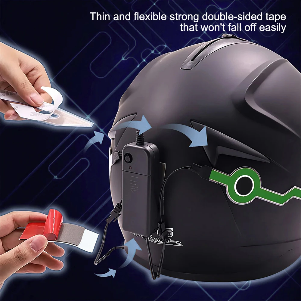 4 in1 casco da moto luci di avvertimento a LED casco da equitazione notturno motore luci di striscia a luce fredda accessori per la guida notturna del motociclo