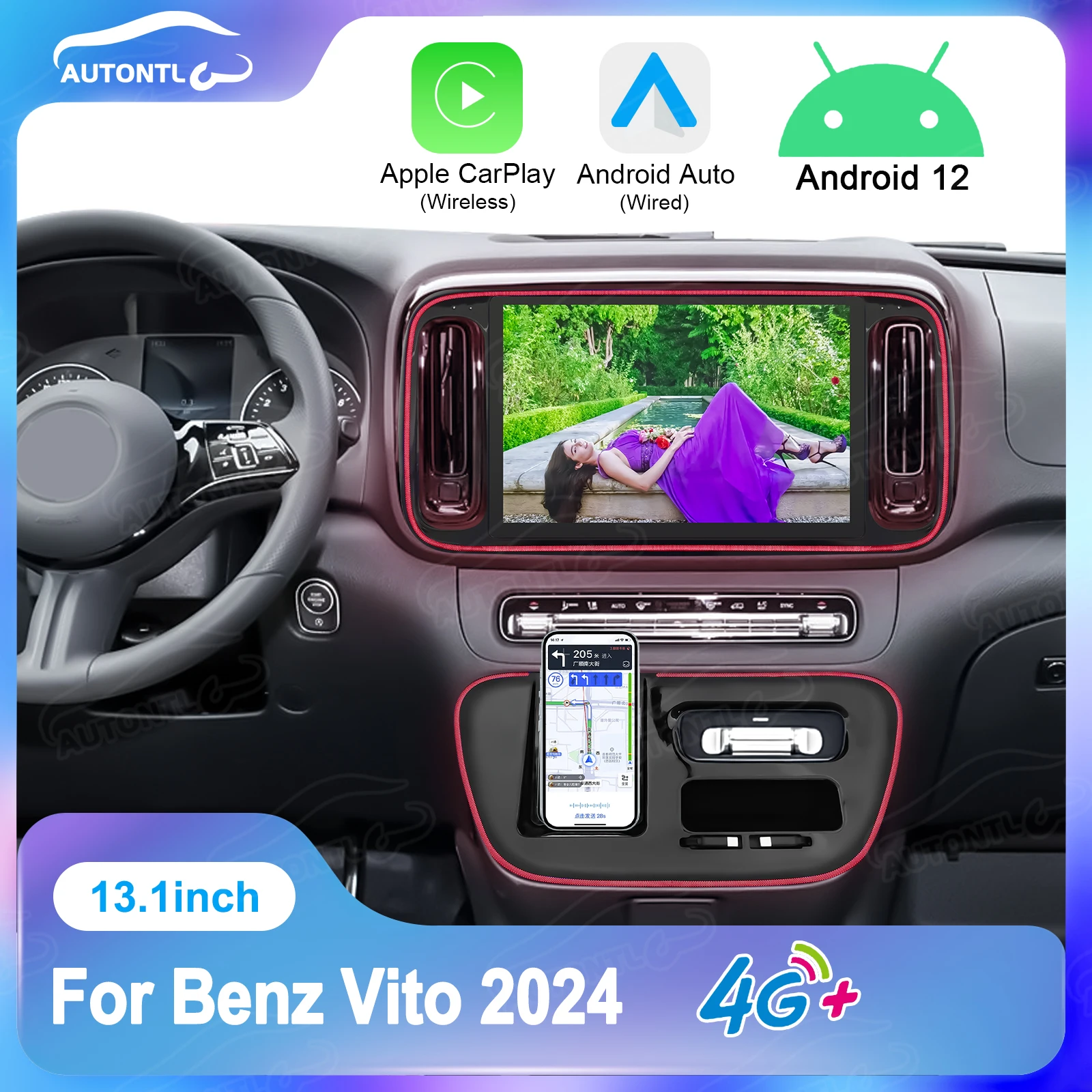 

AUTONTL New Upgrade for Benz Vito 2024-2025 Android Car Radio GPS Navigation Multimedia Carplay with Wireless Charger Host