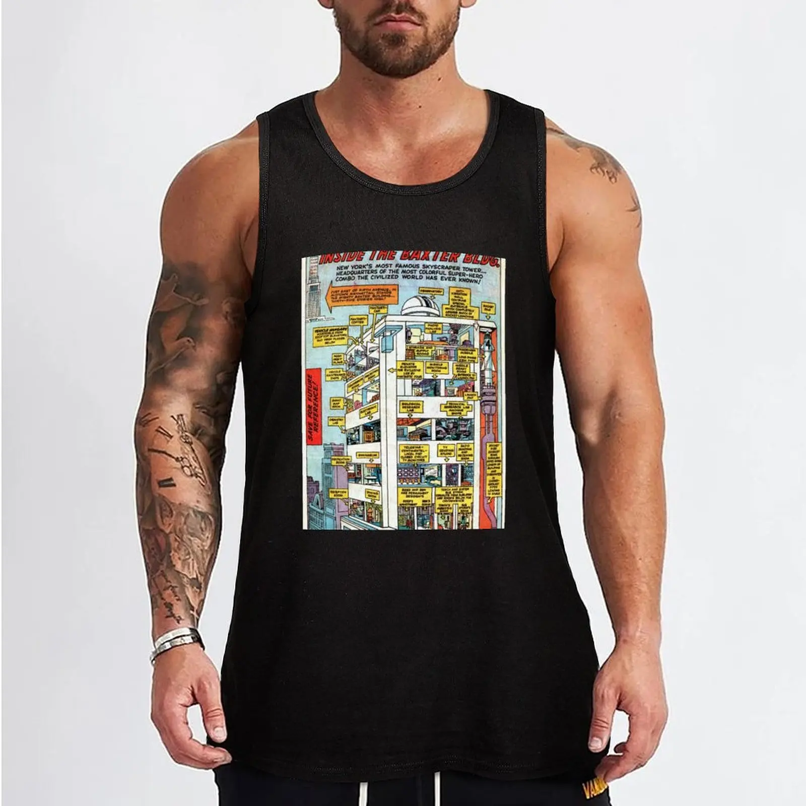 Comic book Building Inside Tank Top sports clothes for men summer clothes men 2024 T-shirt man