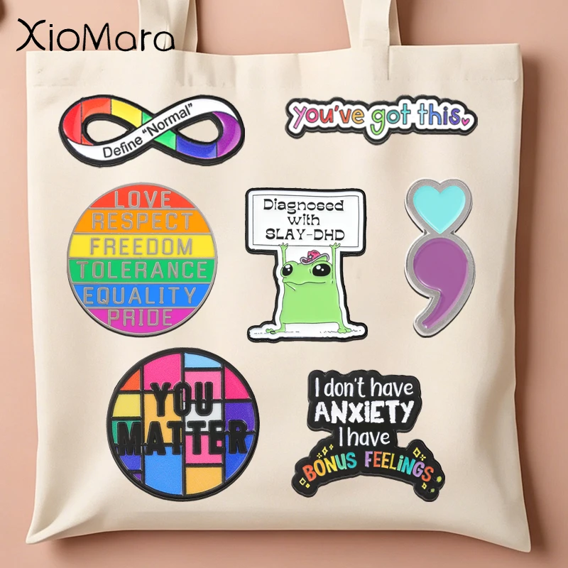 Neurodivergent Mental Health Enamel Pins Rainbow LGBT Diagnosed with SLAY-DHD Project Semicolon Brooches Badge Jewelry Gifts