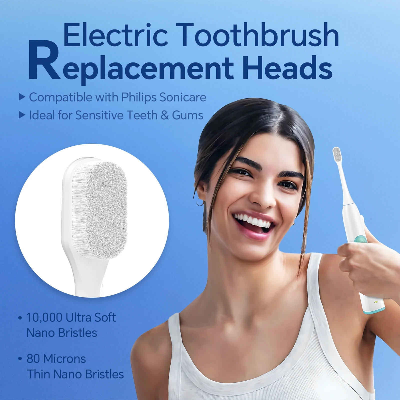 Electric Toothbrush Replacement Heads Compatible with Philips Sonicare, Ultra Soft Nano Bristles Brush Heads for Sensitive Care