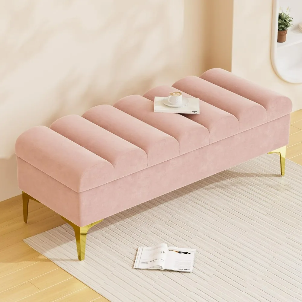 

Storage Ottoman Bedroom Bench,Velvet End of Bed Bench Gold Metal Legs,Upholstered Tufted Small Window Benchs Footrest Stool