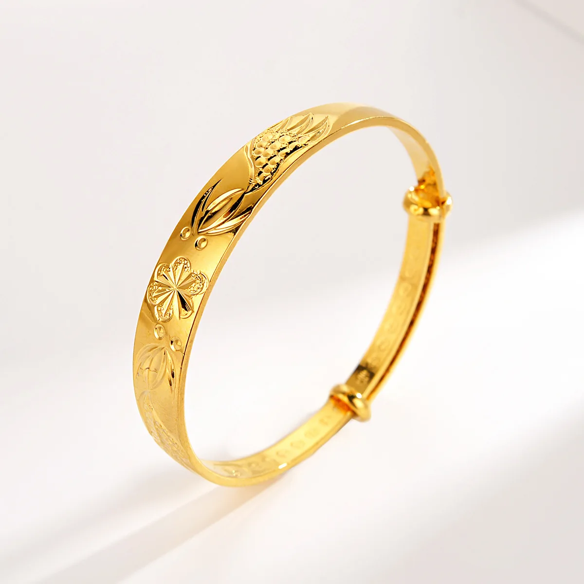 AU999 Gold Bracelet Women 24K Real Gold Adjustable Bracelet Double Lotus Carp Pure Gold Push-Pull Bracelet Women