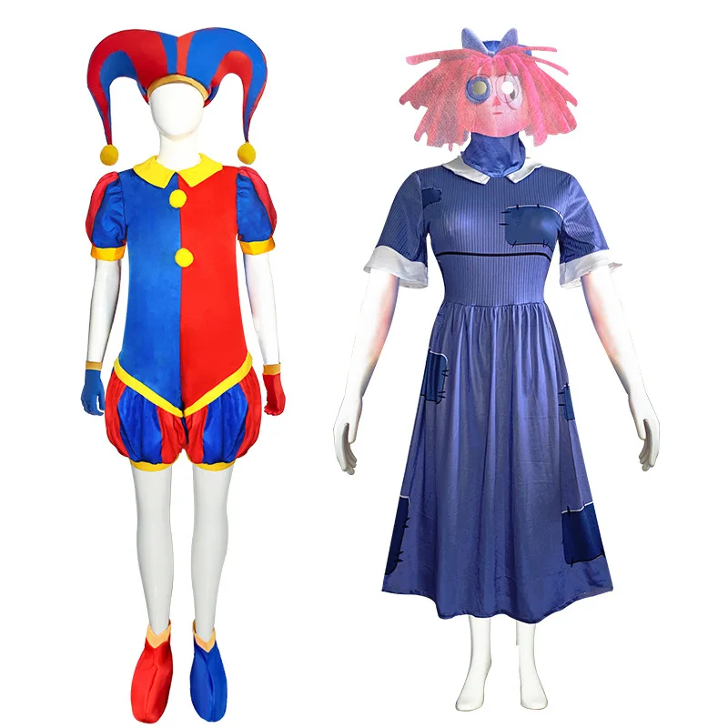 Pomni Cosplay Kostüm Anime Pomni Ragatha Cosplay Kleid Cartoon Clown Uniform Halloween Karneval Kostüme für Frauen Männer Unisex