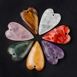 1Pcs Peach-Heart Pendant Natural Stone Clear Quartz/Opal Necklace Pendant For Jewelry Making DIY Necklace Accessory Size 40x25mm