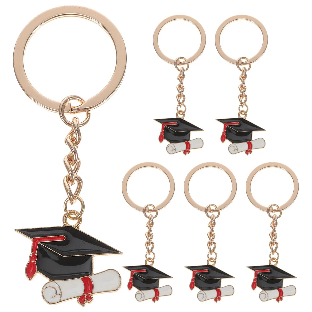 6 Pcs Doctor Hat Keychain Metal Graduation Ring Fob Gift Doctor's Zinc Alloy Meaningful Miss Student