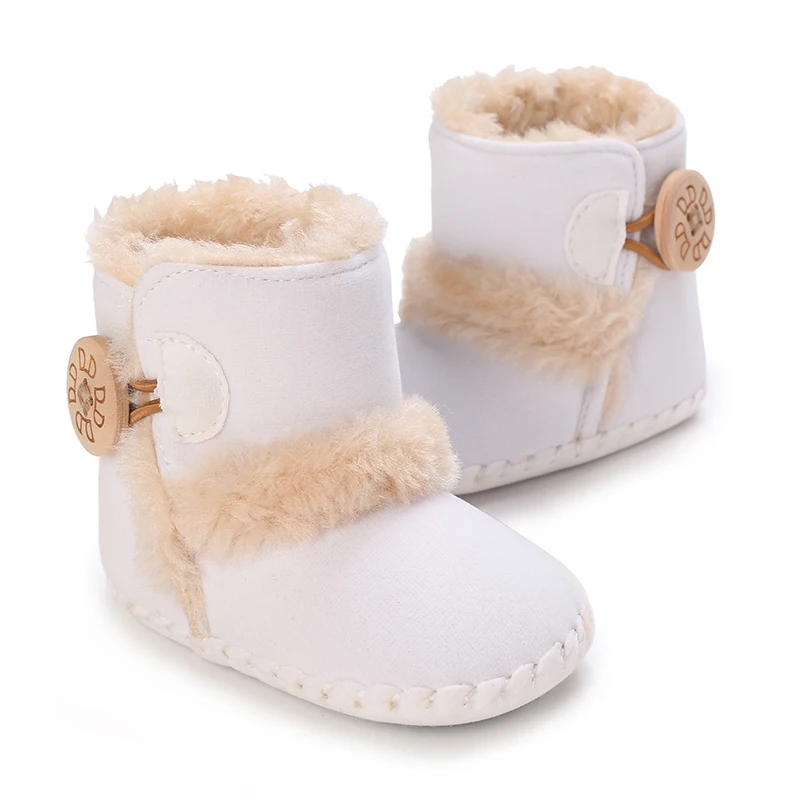 2023 Winter Baby Boots Infant Girls Boys Warm Fashion Solid Shoes with Fuzzy Balls First Walkers Kid Shoes 0-18M