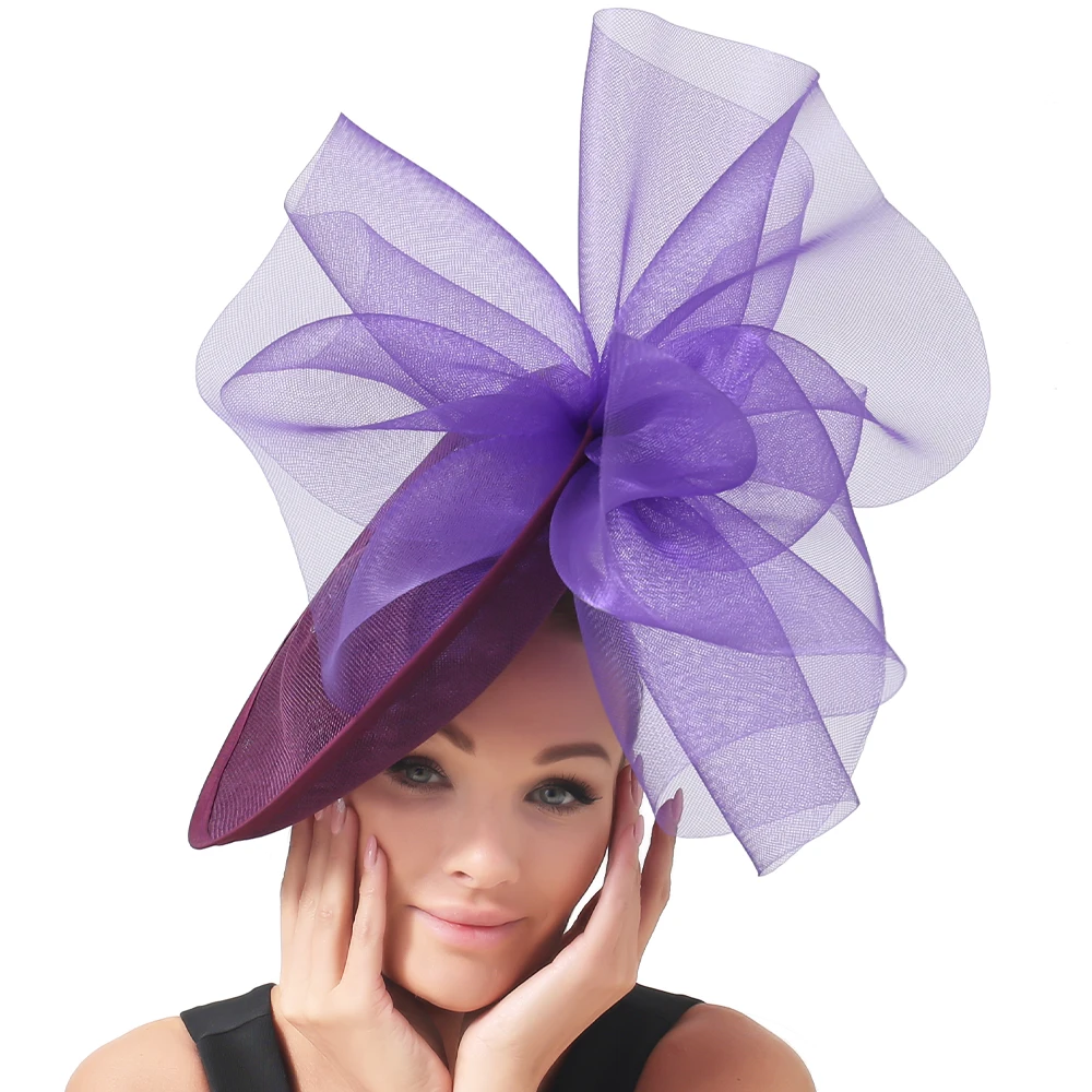 Elegant 30cm Big Size Wedding Fascinator Hat for Women Elastic Net Headwear Hairband Ladies Cocktail Church Party Headdress