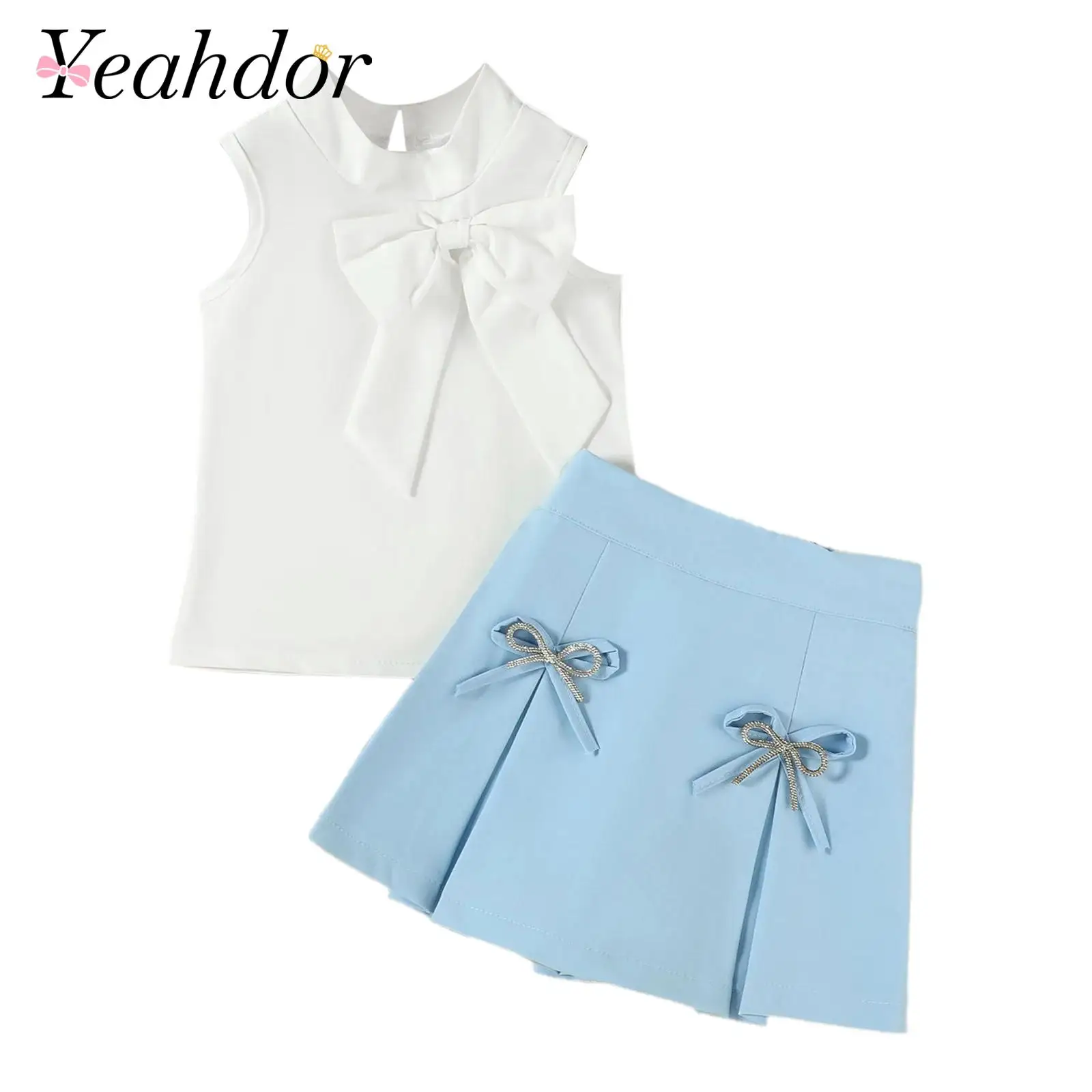 

Kids Girls Skirts Suits Casual Outfit Mock Neck Sleeveless Tank Top Culottes Skorts 2-piece Set 2pcs Child Summer Clothes Sets