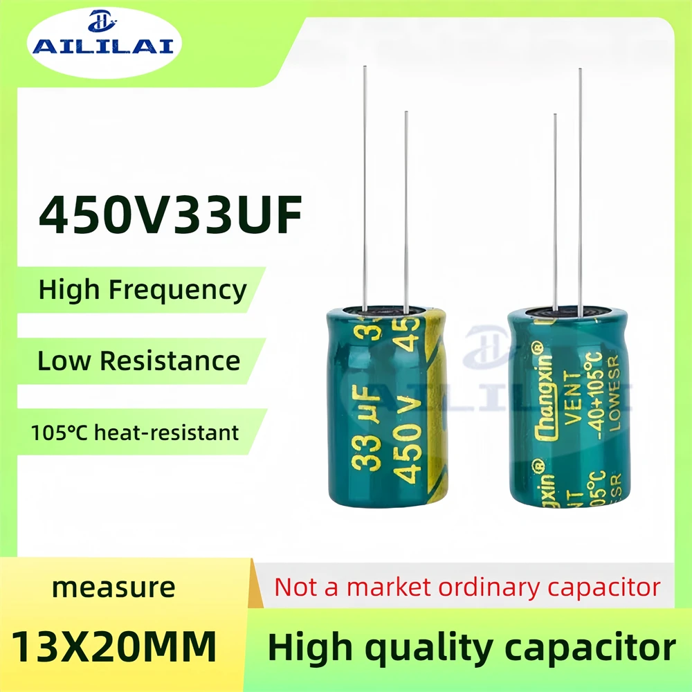 5PCS Original 450v33uf Low ESR/Impedance High Frequency 450V 33UF Aluminum Electrolytic Capacitor 450V33F Size: 13X20MM