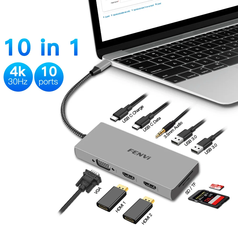 Imagem -03 - Fendi-usb tipo c Hub para Macbook Pro 10gbps Docking Station Usb 3.0 Splitter Hub 4k 30hz Compatível com Hdmi Acessórios para Laptop