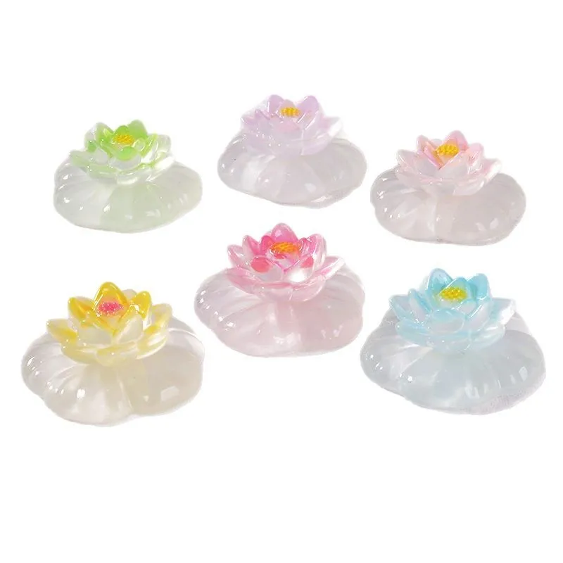 

12pcs Realistic Resin Lotus Light Luminous Miniature Figurines Micro Landscape In The Dark Desktop