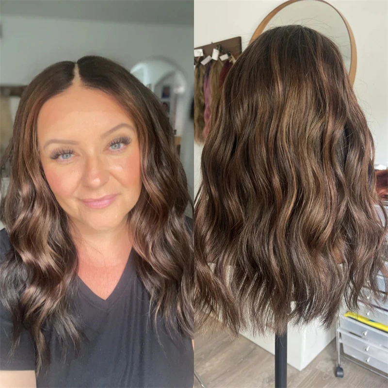 14 بوصة موجة قصيرة بوب 13x4 أومبير الشوكولاته البني تسليط الضوء على الاصطناعية HD الدانتيل شعر مستعار أمامي واقعية شعري شعر مستعار عالي الجودة #1