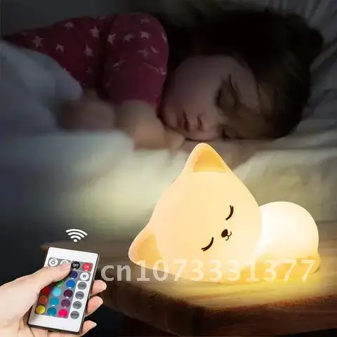 

Adorable Cat Children Night Light LED Cute Kitty Pat Sleeping Lamp Birthday Gifts Room Decor Bedroom Decorations For Baby Girls