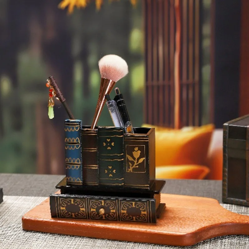 1 stücke Europäischen Vintage Faux Buch Stift Halter Kreative Desktop-Organizer für Büro/Kosmetik Lagerung Box Massivholz Dekorative