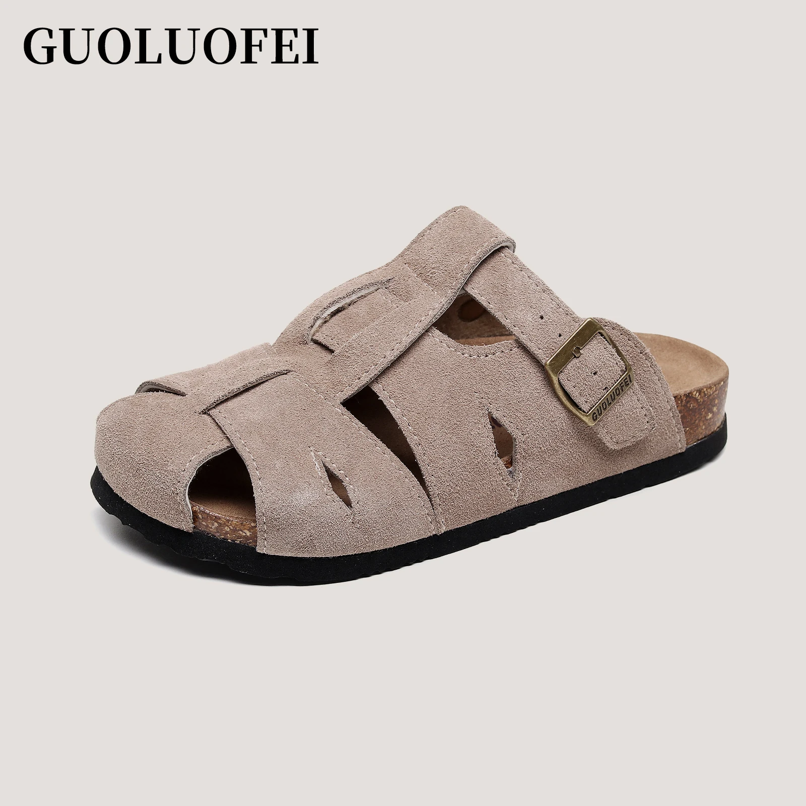 

Leather Half-Slippers Over Sized Cork-Soled Shoes Men's Women's Thick-Soled Clogs Mule slippers