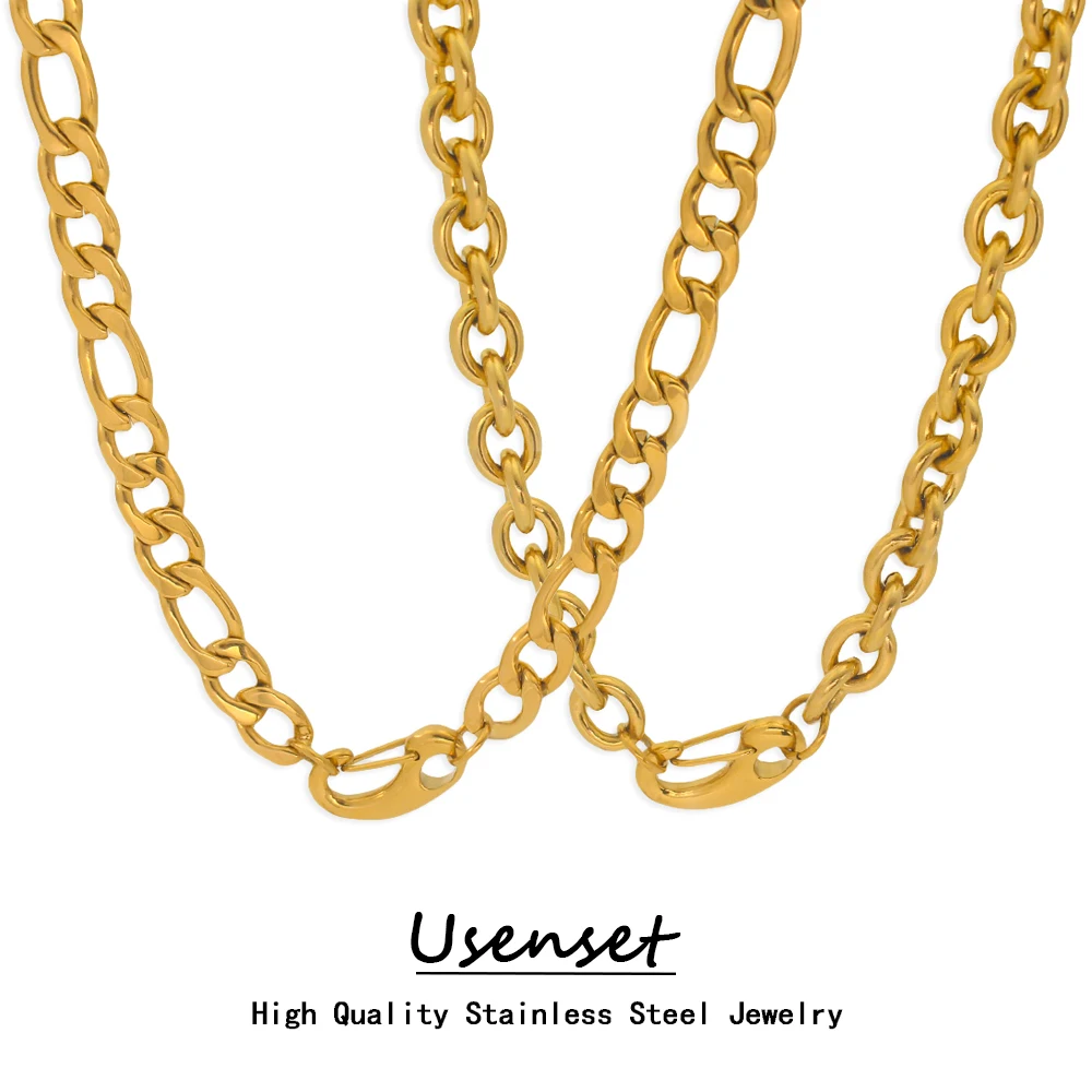 USENSET 2 Styles High Quality Stainless Steel Chain Necklace 18K Gold Plated Unique Kidney Bead Clasp Neck Jewelry