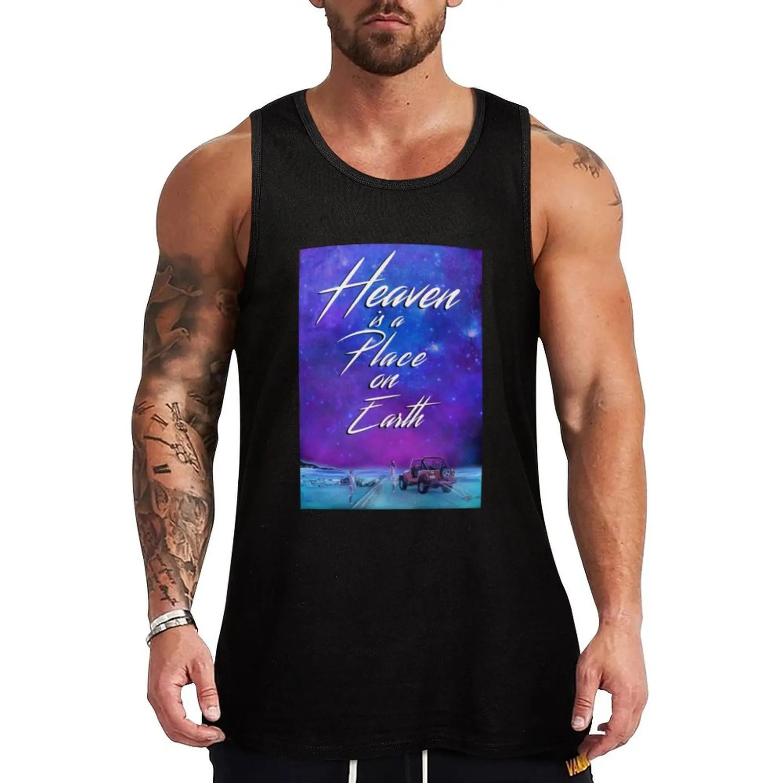 San Junipero San Junipero, camiseta sin mangas con estampado de Heaven is a Place, camiseta sin mangas transpirable y elástica, camisa cómoda y flexible