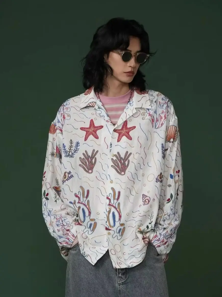 

25SS "Shining Starfish" Heavy Industry Full-Embroidered Underwater World Autumn-Winter Shirt Jacket Loose Large Shirt