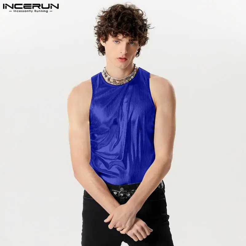 INCERUN Tops 2024 American Style Men\'s Sparkling Fabric Knitted Desian Vests Stylish Casual All-match Sleeveless Tank Tops S-5XL