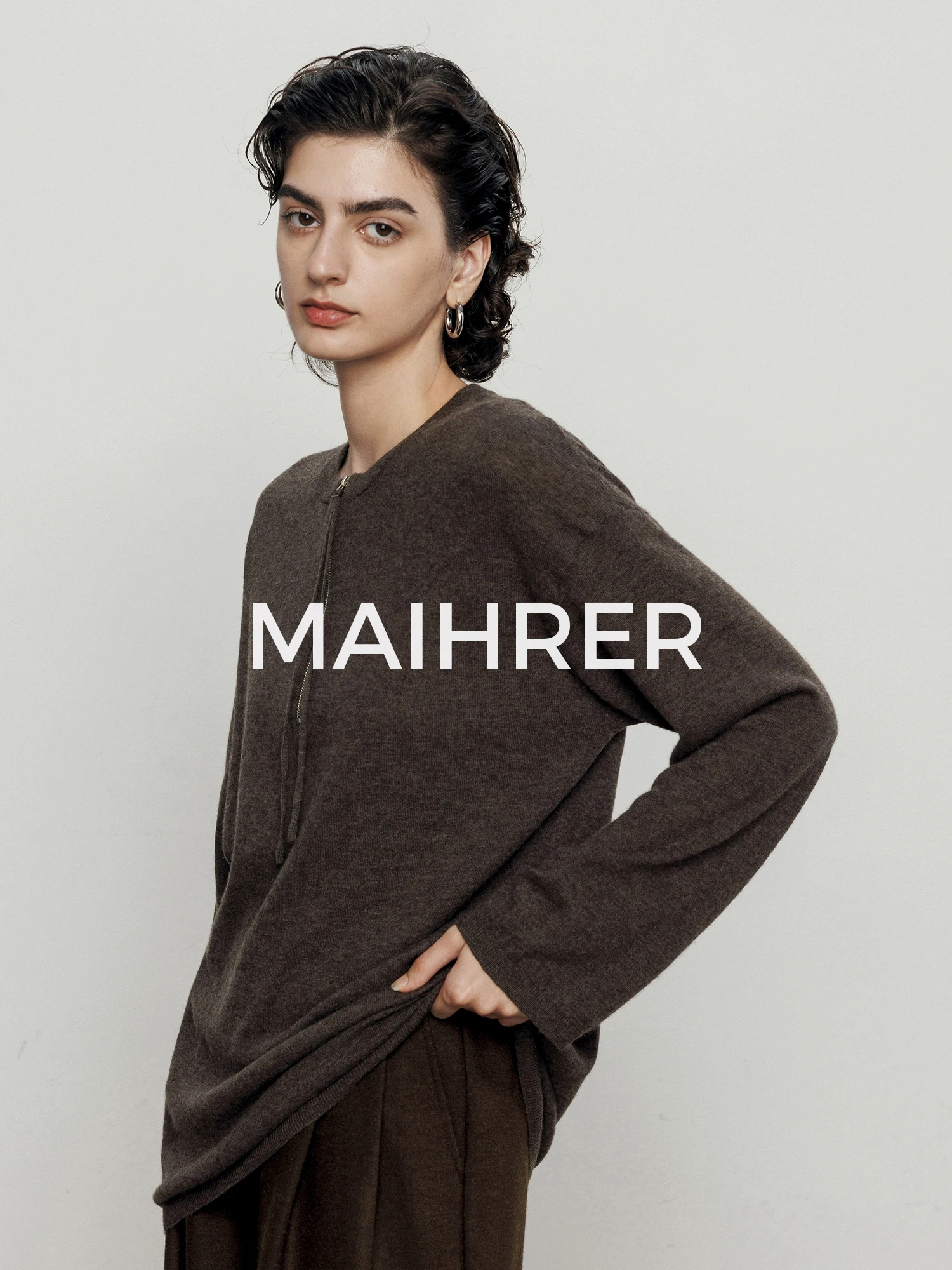 

Maiherrer00 Women's Woolen Knitted Long Sve Top Casual Loose Fit Winter Leisure Feel f Zip Knitwear Comfortable Warm