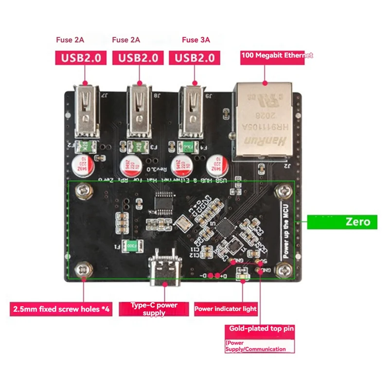 

EF-Rpi0-3U1ETH с комплектом корпуса, плата расширения для Raspberry Pi Zero, порт Ethernet 100 Мбит/с, 3 порта USB 2,0, переходная карта
