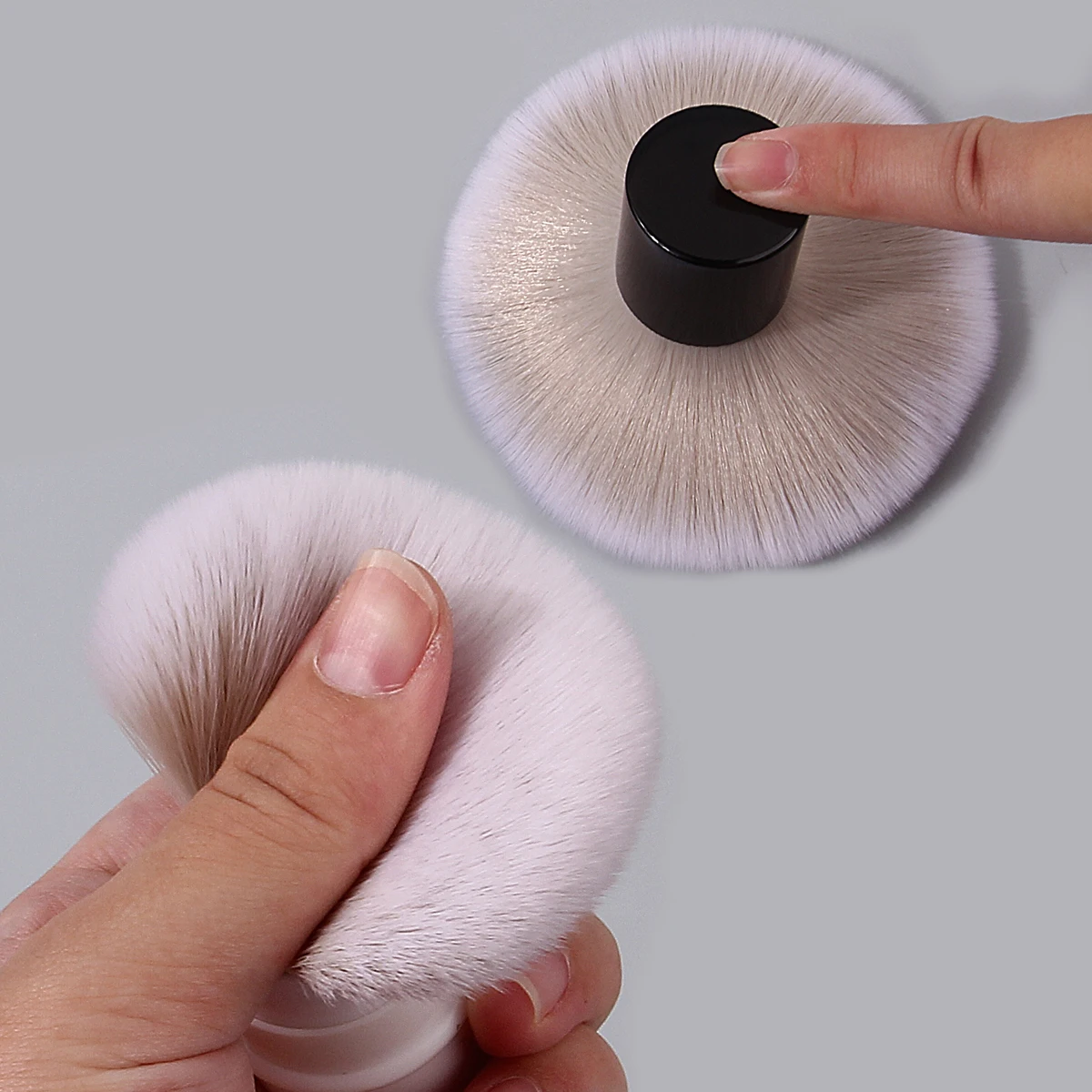 قطعتان من فرشاة فطر كابوكي ذات الرأس الدائري الكبيرة وفرشاة تنظيف طلاء الأظافر الإسفنجية الكبيرة وأدوات فرشاة إزالة الغبار