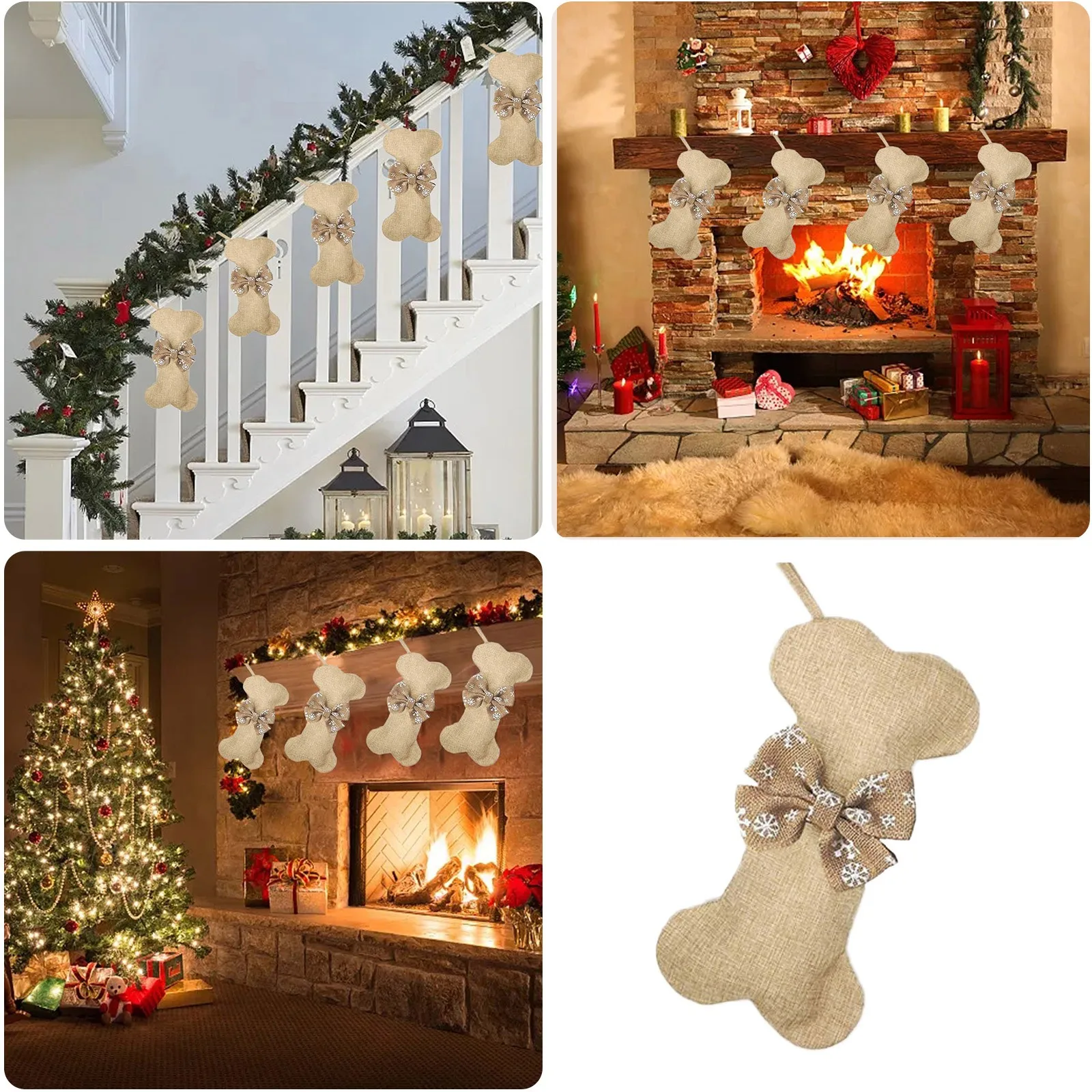 New Christmas Stocking Jute Dog Bone Christmas Decoration Christmas Stocking Gift Bag Christmas Wedding Centerpieces