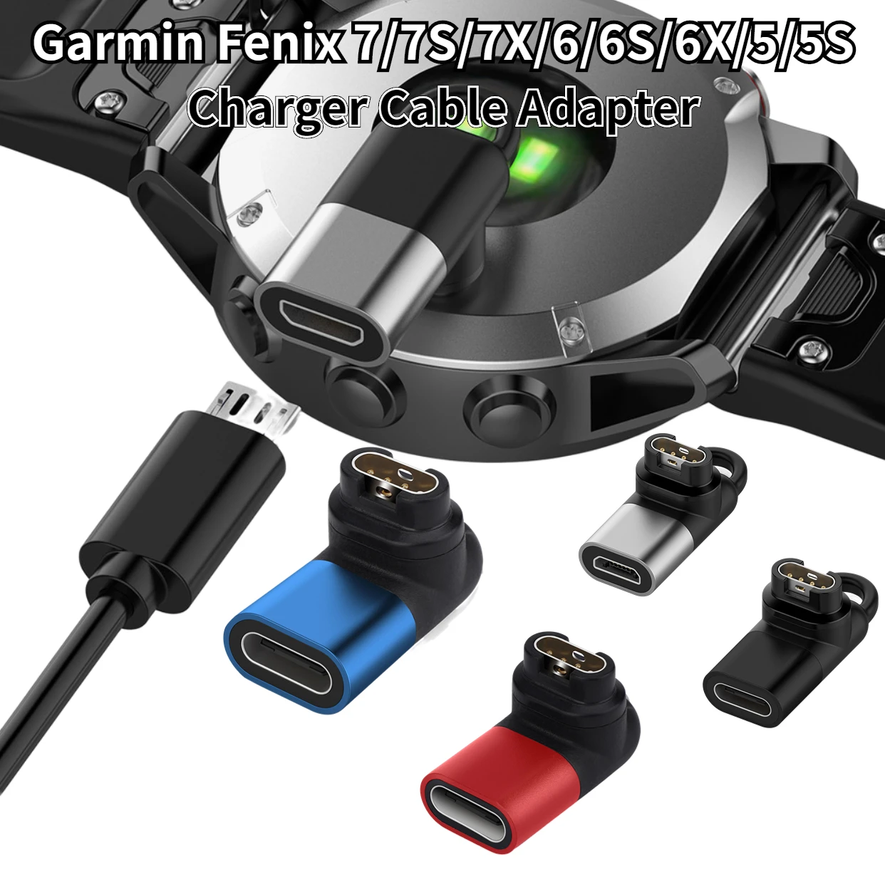 Typ C/Micro USB/iOS Ladekabel adapter 90-Grad-Winkel für Garmin Fenix 7/7s/7x/6/6s/6x/5/5s Smartwatch-Lade konverter