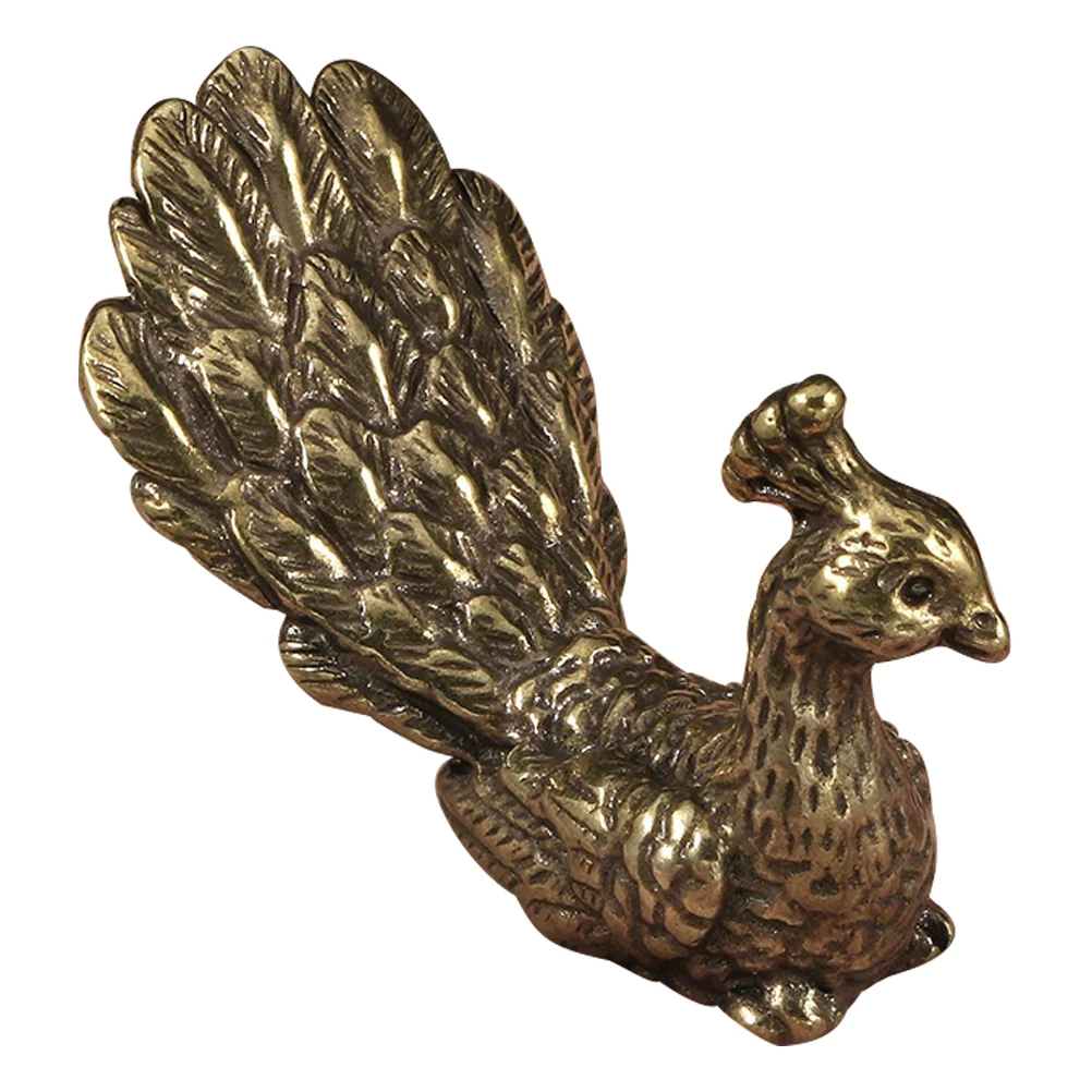 

Vintage Peacock Brass Statue Desktop Decor Handcrafted Copper Ornament Display For Home Office Decorative Living Room