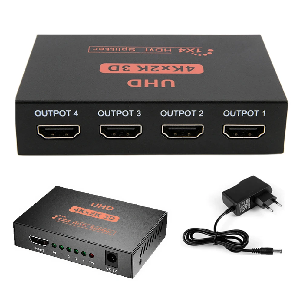 4K 30HZ HDMI-compatible Splitter Amplifier Adapter 1 in 4 Out Video Switcher 1080P Dual Display Converter for HDTV DVD PS3 Xbox