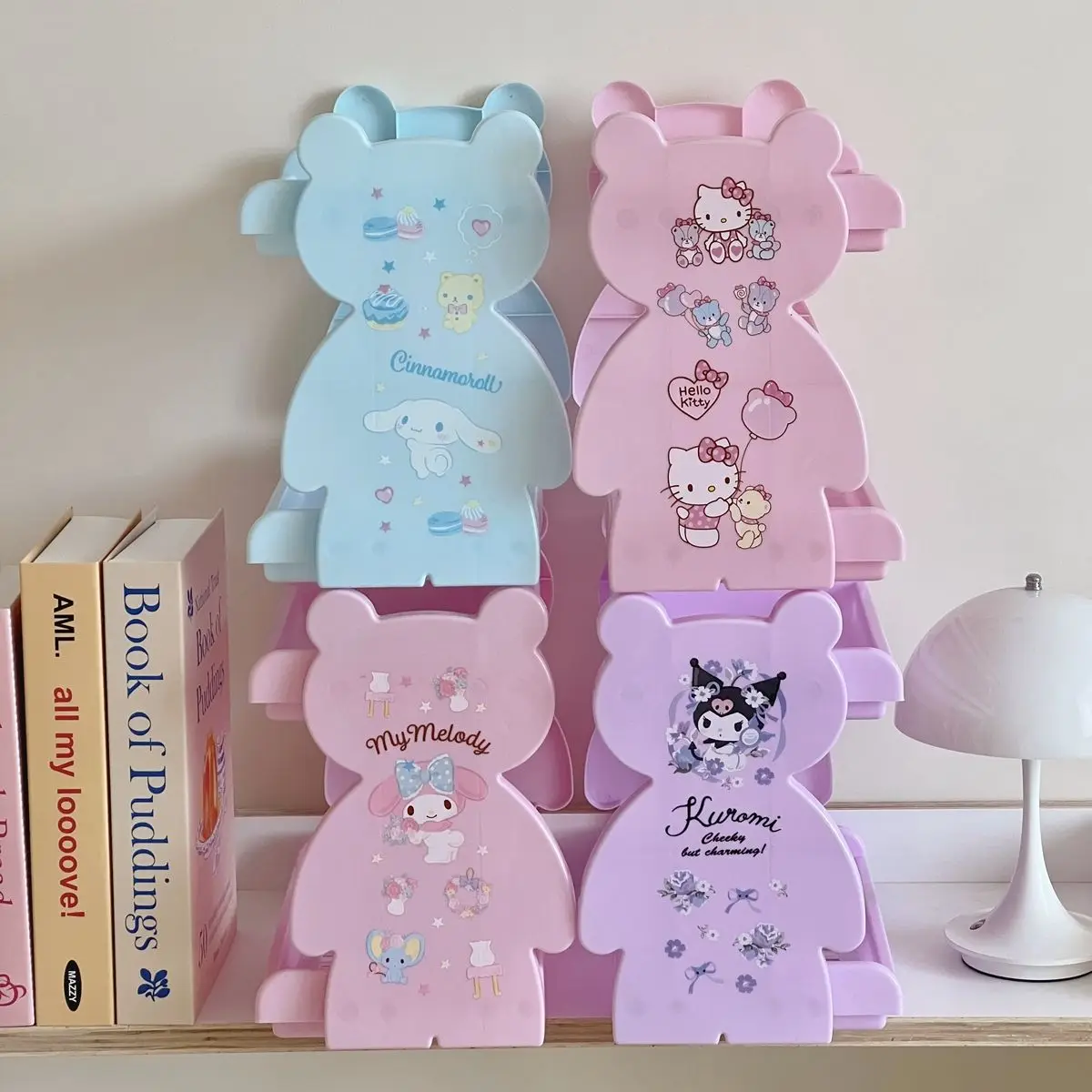 سانريو Kawaii مرحبا كيتي تخزين الرف بلدي ميلودي سينامورول أنيمي الكرتون طبقة مزدوجة سطح المكتب تخزين الرف البلاستيك طوي