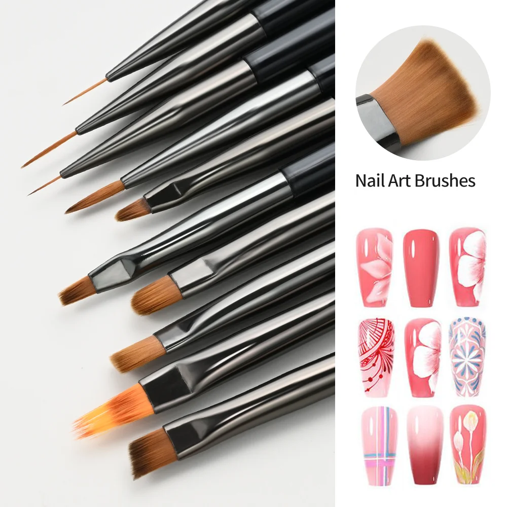 10Pcs/Set Nail Art Brushes Liner Gel Polish Lines Flower Painting Drawing Pen for Nail Art Design DIY Nails Tip Detail Tool Suit