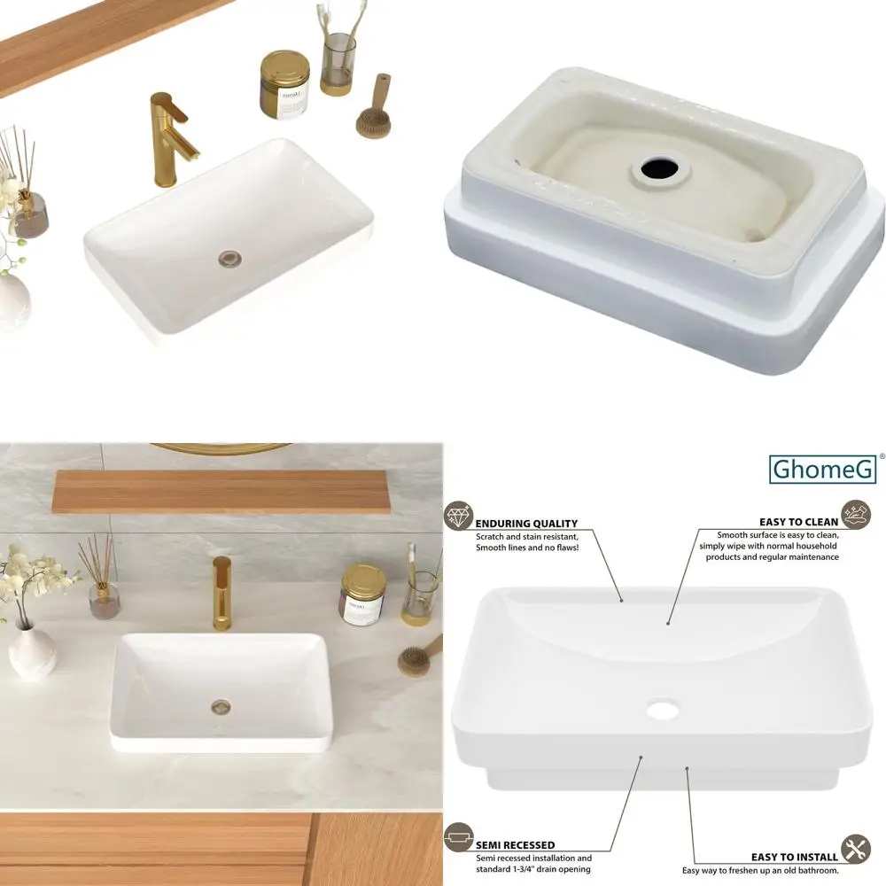

Полувстраиваемая белая керамическая раковина для ванной комнаты 19 x 12 дюймов, для тумбы под раковину, умывальник