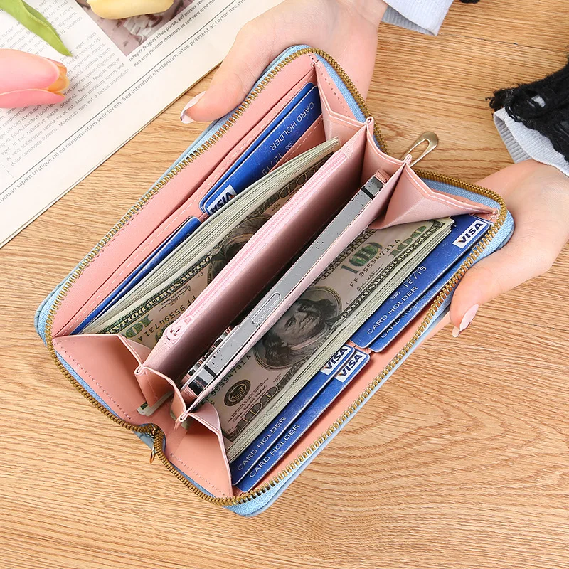 Women's Long Zipper Clutch Bag Oversized Phone Pocket Embossed Design Large Bill Holder Minimalist Wallet Trendy