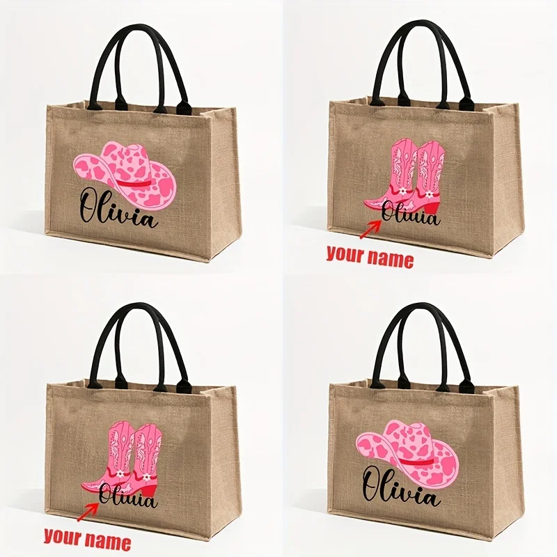 

1pc Custom Cowgirl Name Bachelorette Pattern Shipping Large Personalized Beach Bag Gift Tote Bag for Women Fashion Cowgirl Gift