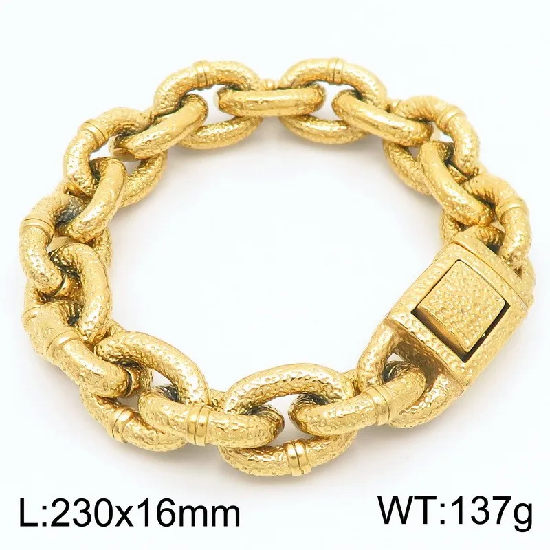 

European & American Retro Punk Style Titanium Steel Men's Bracelet - Cast with Bold Hammered Textures, Heavy-Duty Cable Chain, H